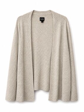 Eileen Fisher 1X 100% Wool Open Front Cardigan Beige Italian Yarn Plus Size